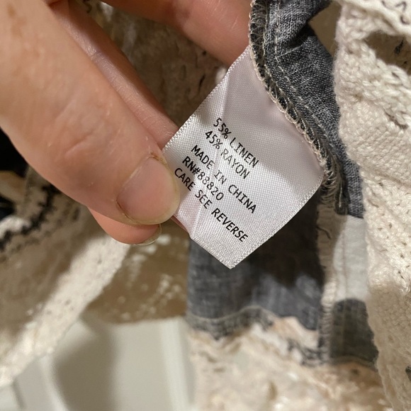 Rachel Zoe Linen Blouse Top Women 1X Black Cream Oversized Puff Sleeve - Picture 5 of 12